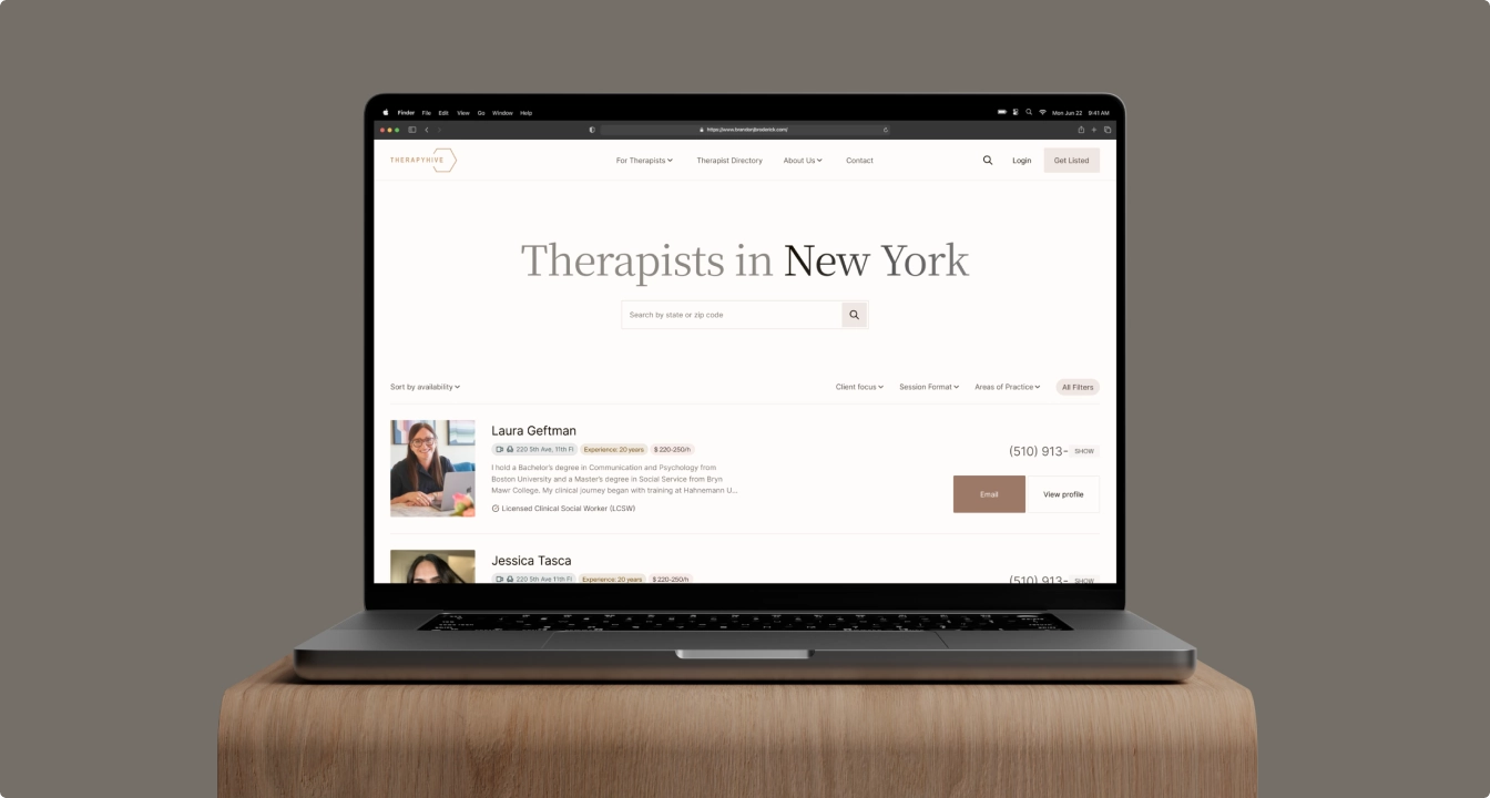 Laptop setup for remote therapy, symbolizing TherapyHive’s flexible practice model.