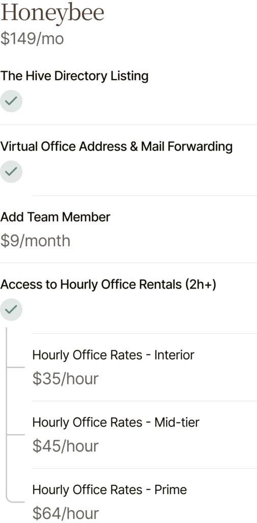 Pricing details for office services